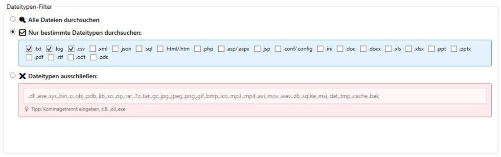 Dateifilter-Optionen